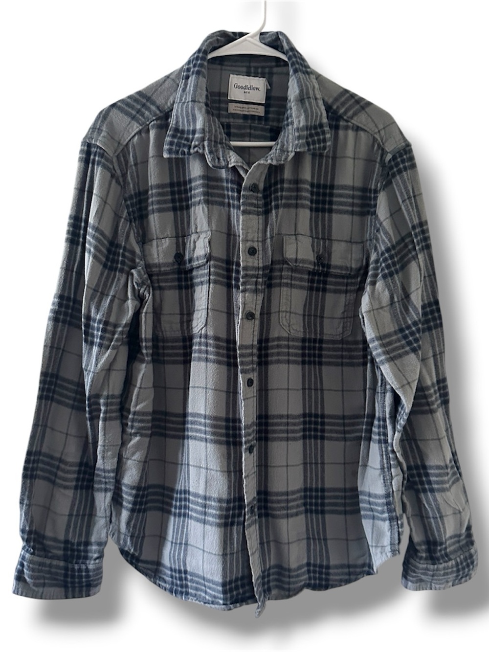Goodfellow Gray Black Plaid Flannel Shirt Men’s Size XL Fall Grunge Cabincore